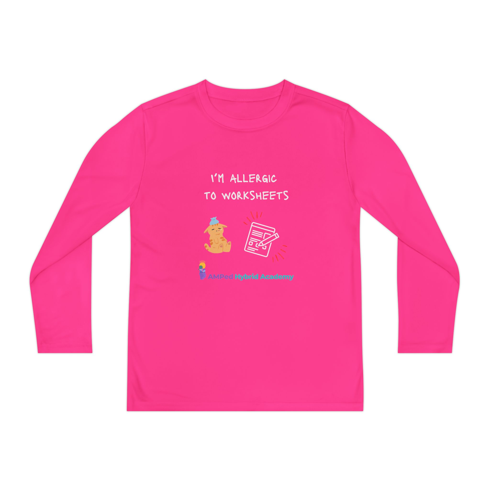 Youth Long Sleeve Tee - "I'm Allergic to Worksheets" Kid's Shirt - Image 2