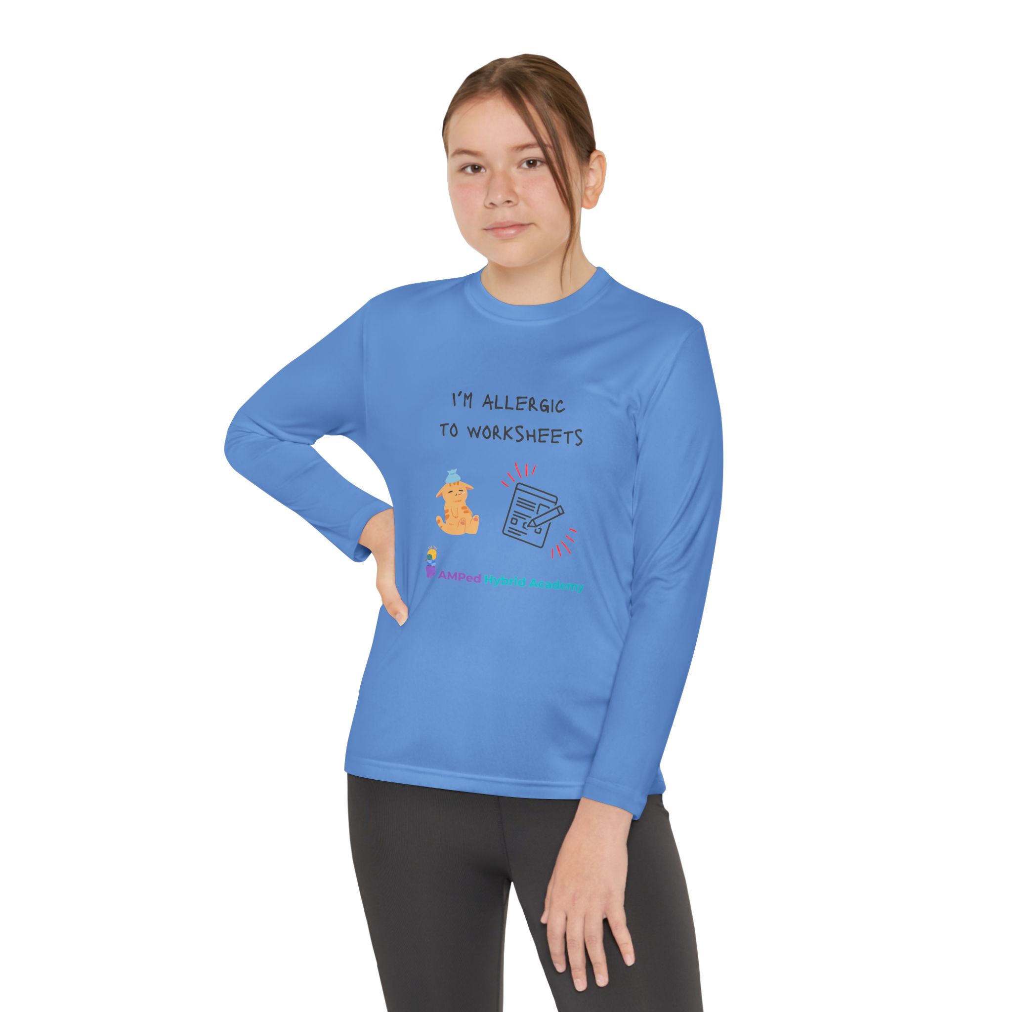 Youth Long Sleeve Tee - "I'm Allergic to Worksheets" Kid's Shirt - Image 36