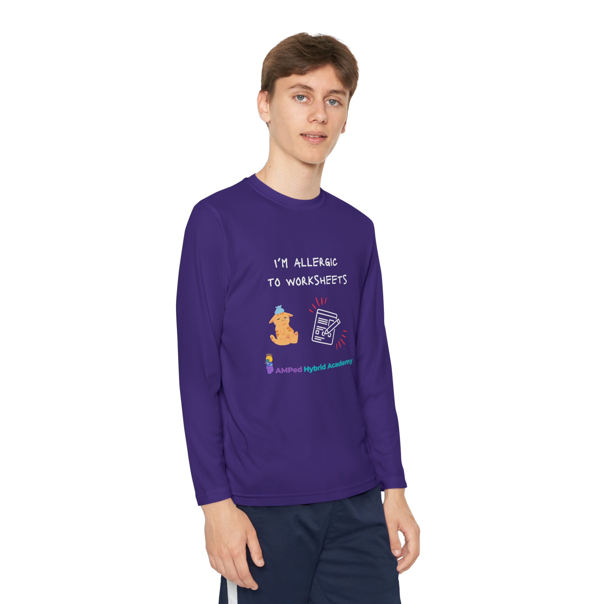 Youth Long Sleeve Tee - "I'm Allergic to Worksheets" Kid's Shirt - Image 47