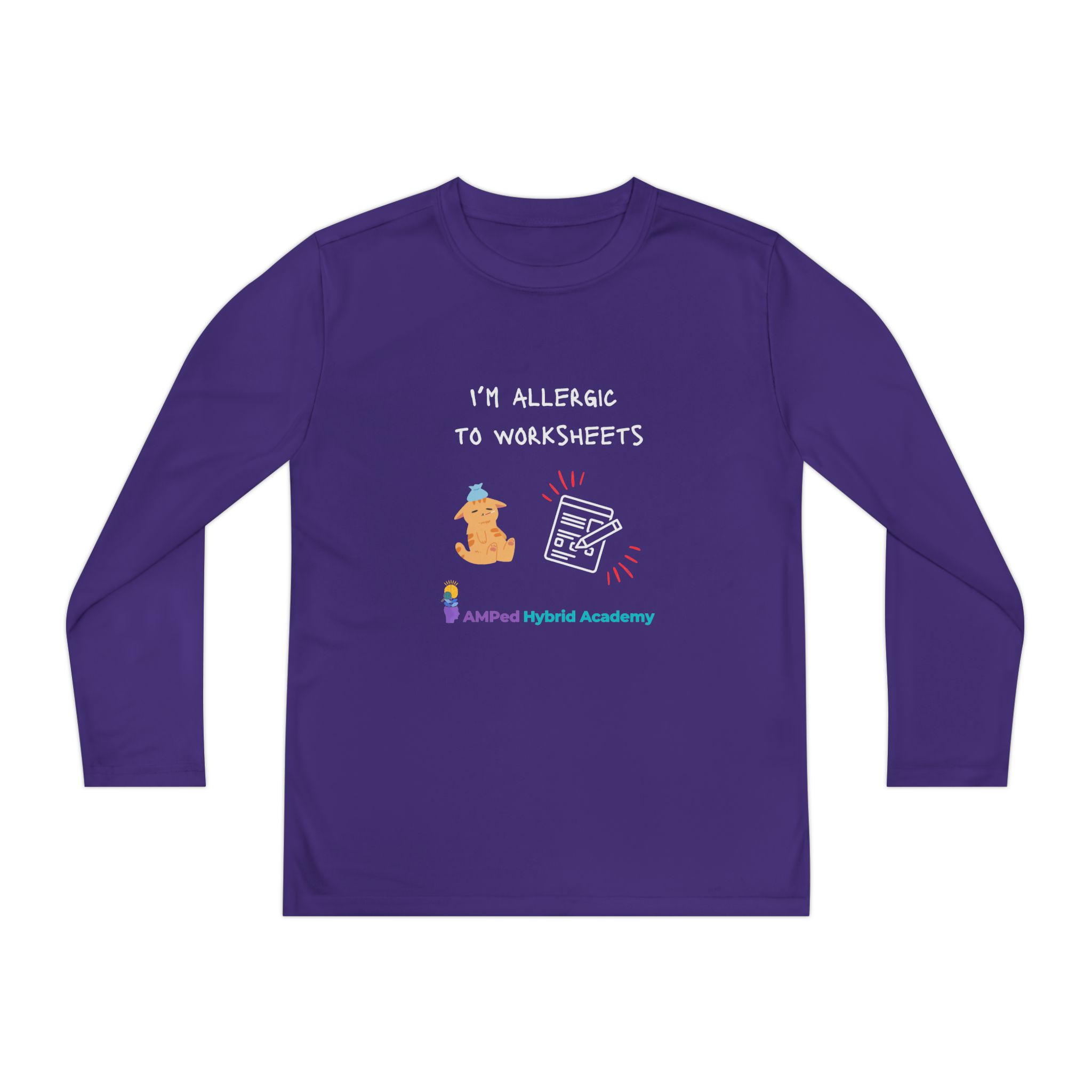 Youth Long Sleeve Tee - "I'm Allergic to Worksheets" Kid's Shirt - Image 45