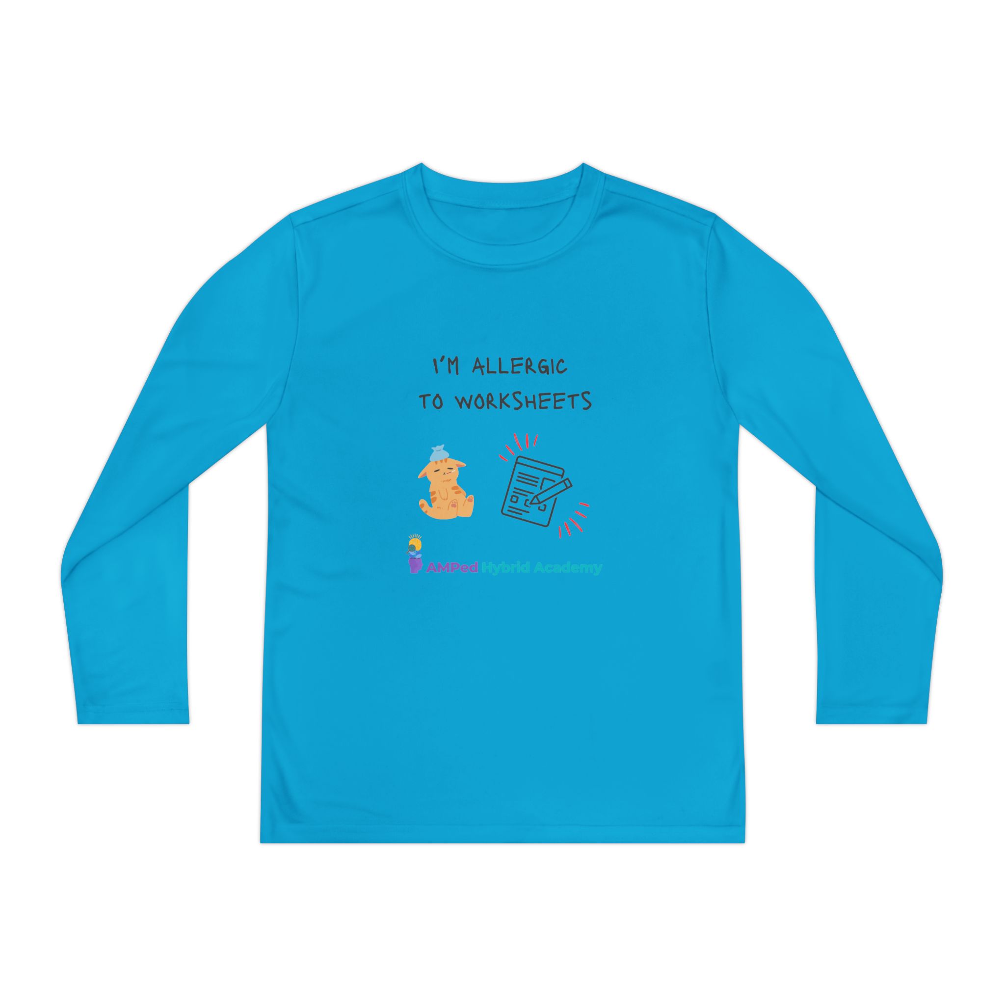 Youth Long Sleeve Tee - "I'm Allergic to Worksheets" Kid's Shirt - Image 29