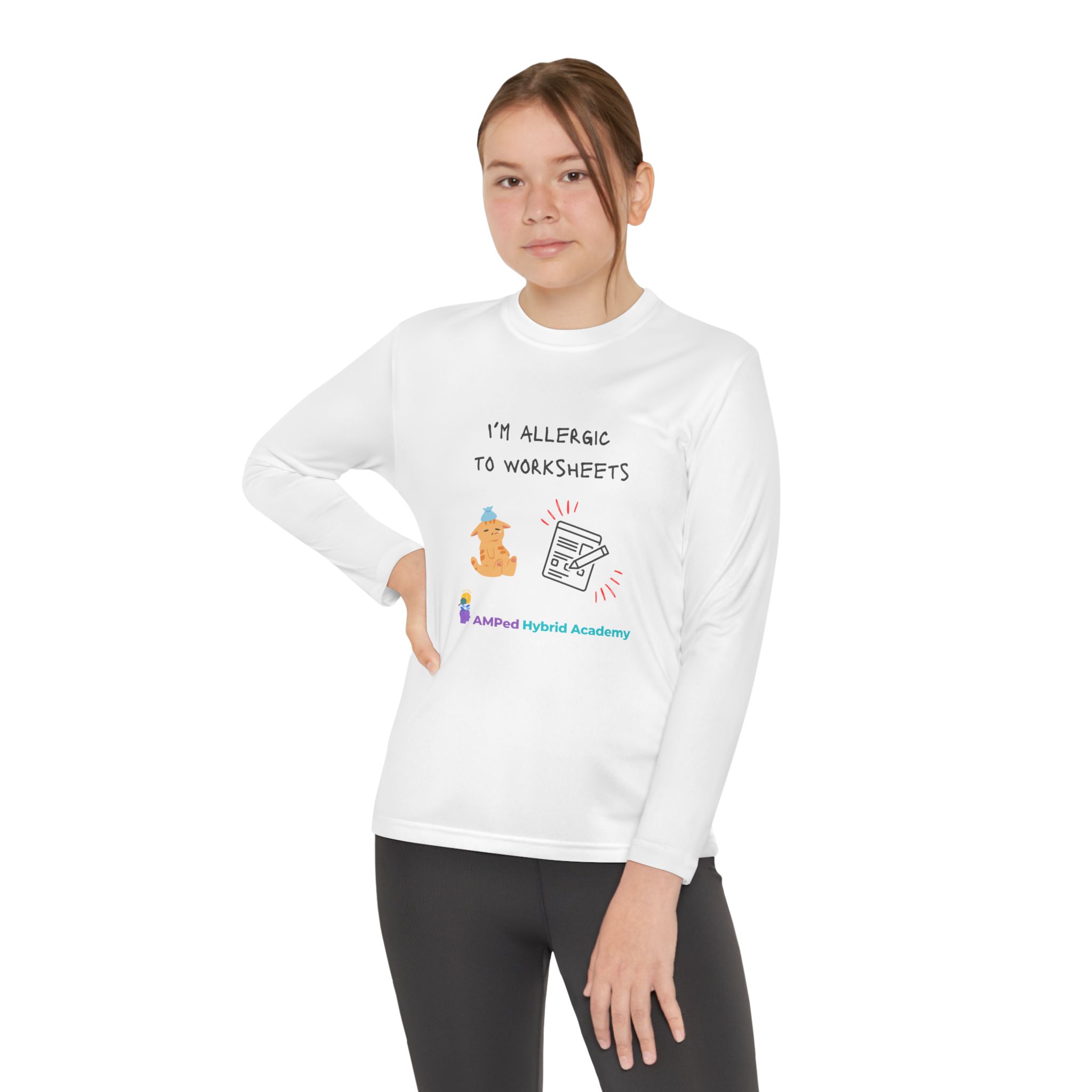 Youth Long Sleeve Tee - "I'm Allergic to Worksheets" Kid's Shirt - Image 8