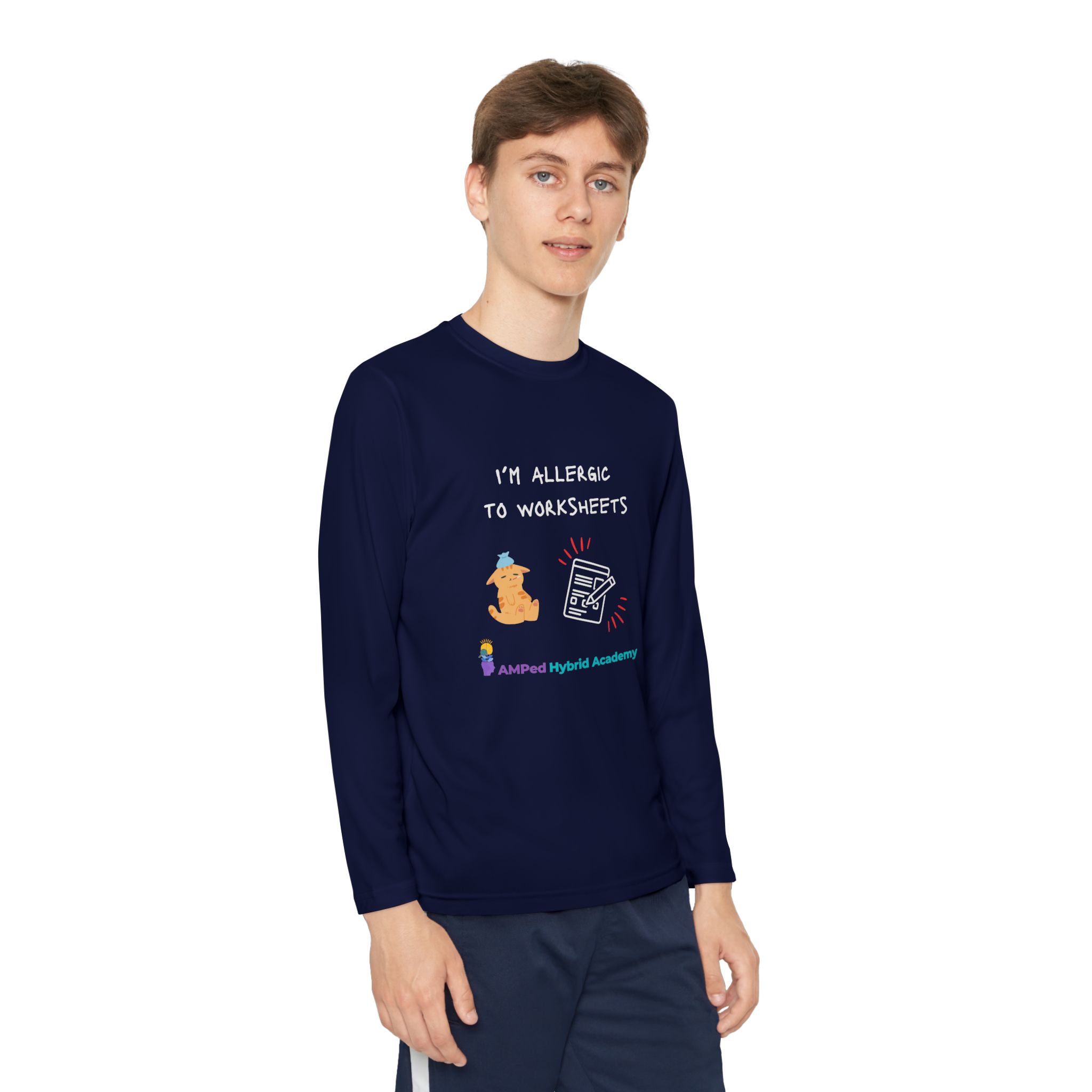 Youth Long Sleeve Tee - "I'm Allergic to Worksheets" Kid's Shirt - Image 43